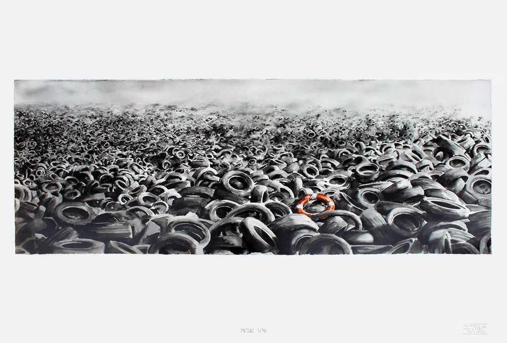 Pejac, ‘Heavy Sea’, 04-12-2014, Print, 2 colours hand pulled screenprint with hand-finished watercolour details Schoellershammer 4G, 250gsm paper, Self-released, Numbered, Handfinished