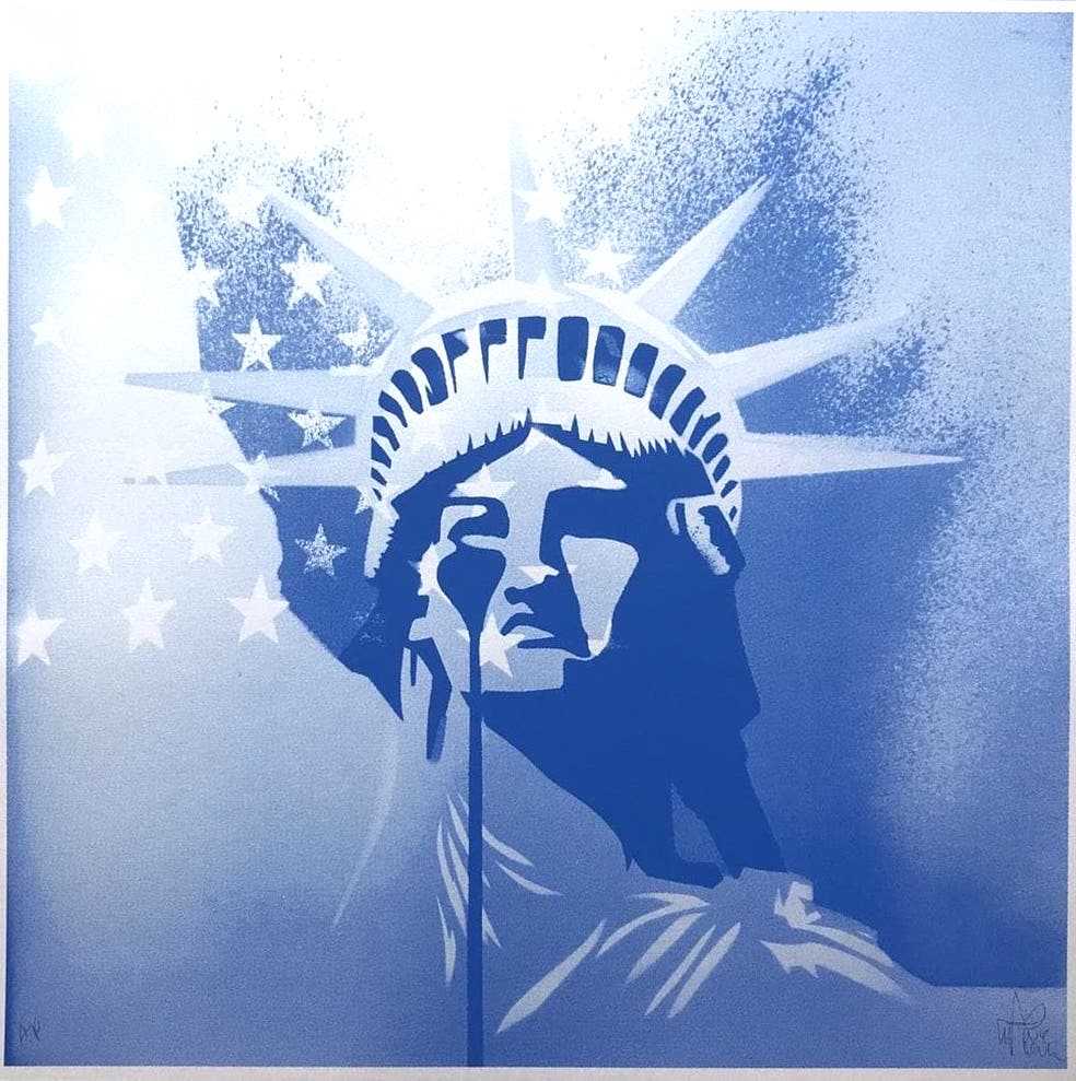 Pure Evil, ‘Amerika (Blue)’, 29-06-2018, Print, 1 colour screenprint on metallic paper, Self-released, Numbered