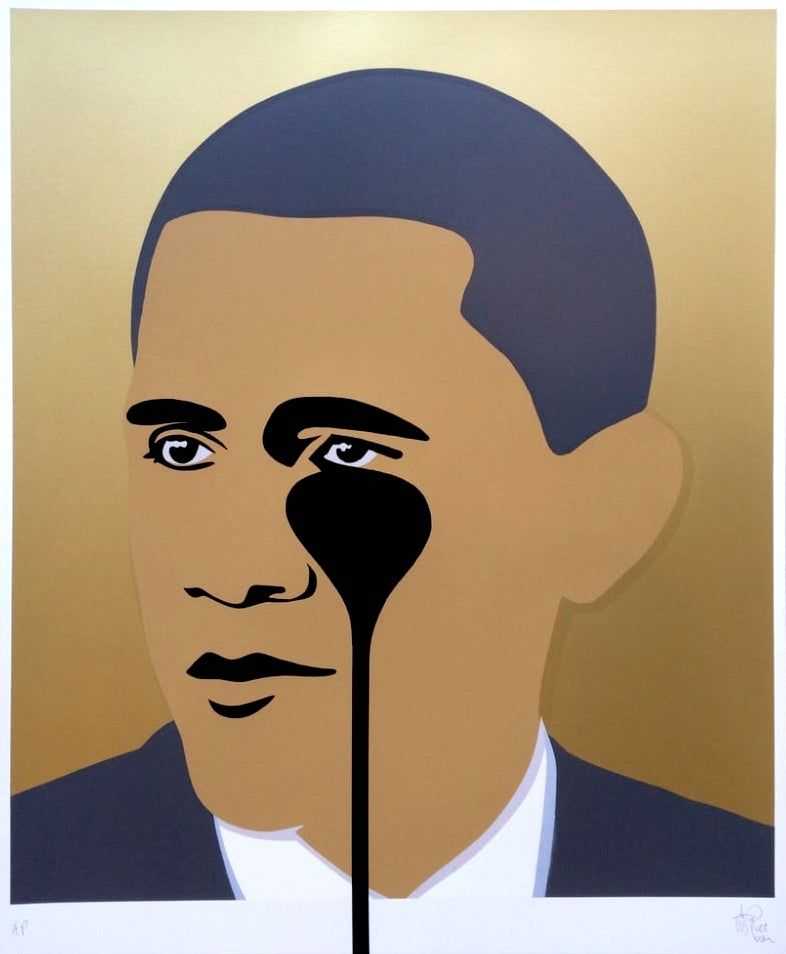 Pure Evil, ‘Crying Obama (Gold)’, 14-03-2016, Print, 5 Colour Screenprint on 330gsm Fedrigoni Paper, Self-released, Numbered