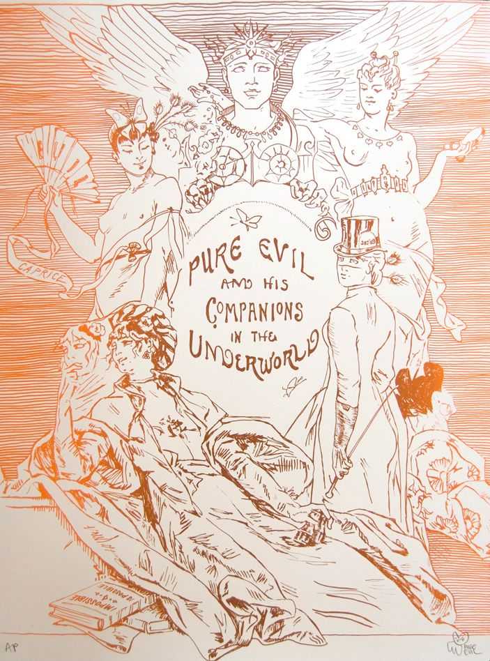 Pure Evil, ‘Pure Evil And His Companions In The Underworld’, 12-05-2011, Print, 2 colour fade screenprint on 308 gsm somerset paper with deckled edges, Self-released, Numbered