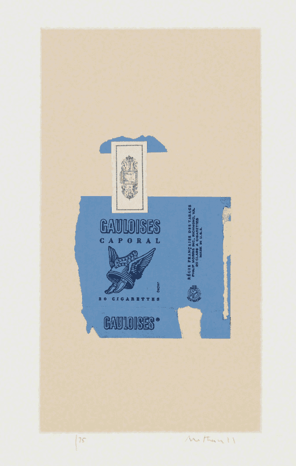 Robert Motherwell, ‘Gauloises Bleues’, 1968, Print, Etching, aquatint and collage in colors, on Dutch Copperplate Etching paper, with full margins, null, Numbered