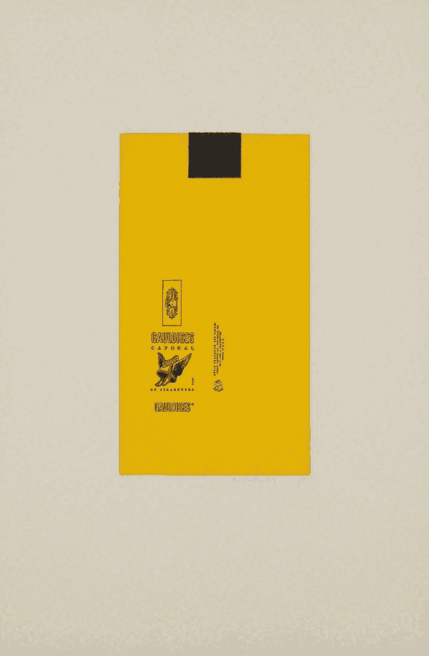 Robert Motherwell, ‘Gauloises Bleues (Yellow with Black Square)’, 1971, Print, Aquatint and line-cut in colors, on Richard de Bas handmade paper, with full margins, null, Numbered
