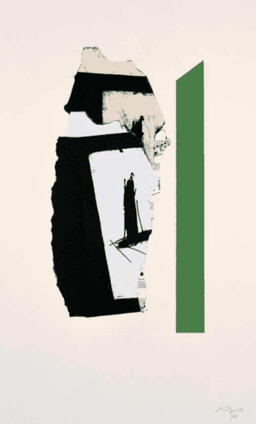 Robert Motherwell, ‘In White with Green Stripe’, 1987, Print, Lithograph, relief print, embossing and collage, null, Numbered