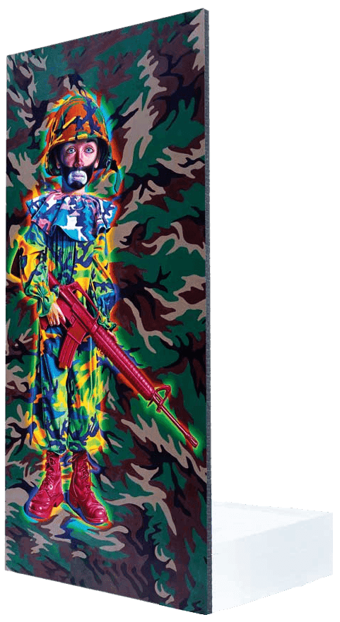 Ron English, ‘Camo Tramp Boy - Welcome Wall’, 01-04-2020, Sculpture, Archival Pigment Print on Metal with Etched Acrylic Base, 1xRUN, Numbered