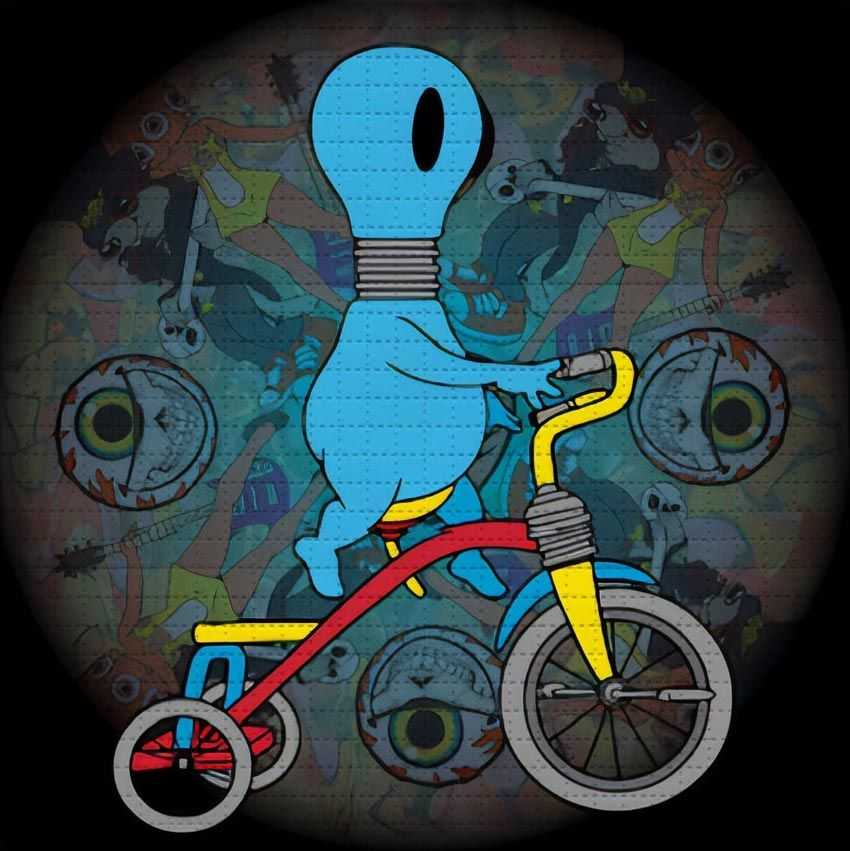 Ron English, ‘Light Cult Crypto Club | Bulb Tricycle’, 19-04-2022, Print, Archival Pigment Print on Perforated Blotter Paper, 1xRUN, Numbered