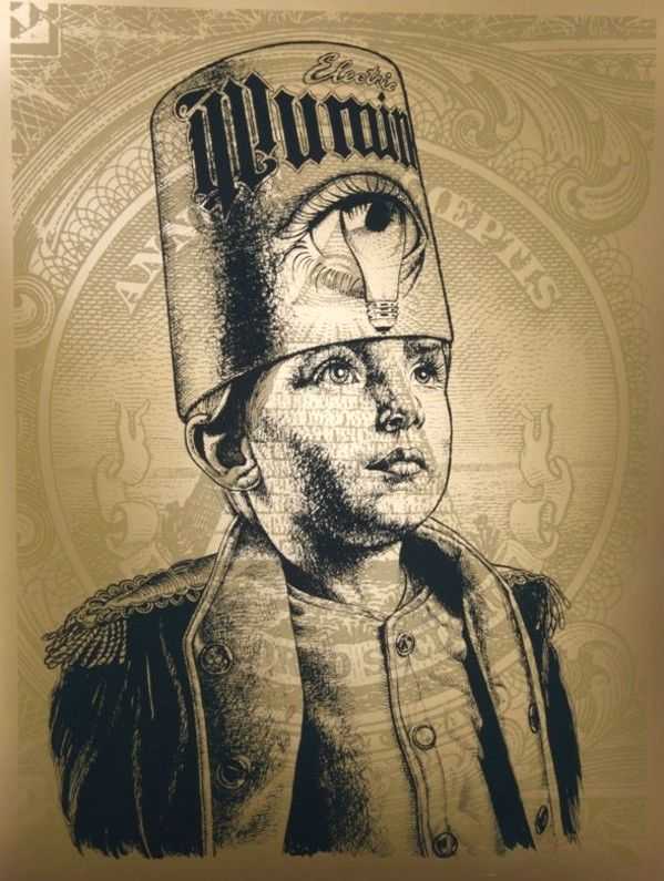 Ron English, ‘Son Of Electric Illuminati’, 17-04-2010, Print, Silkscreen print on gold paper, Popaganda, Numbered