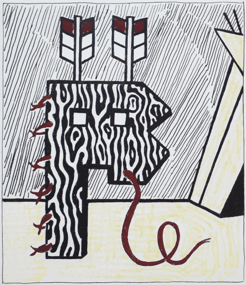 Roy Lichtenstein, ‘Figure With Teepee’, 1980, Print, Original soft-ground etching and engraving on mold-made Lana paper, null, Numbered