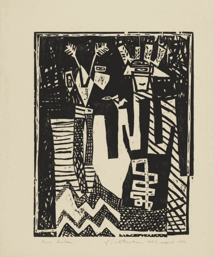 Roy Lichtenstein, ‘Two Indians’, 1953, Print, Woodcut on medium-weight, natural Japanese paper, null, Numbered, Dated