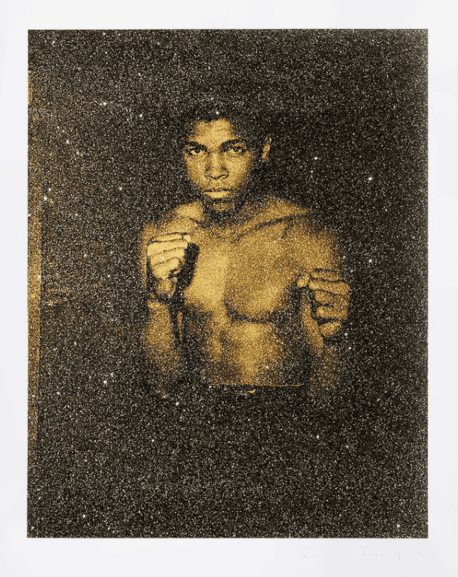 Russell Young, ‘Ali’, 2021, Print, Acrylic paint and enamel screenprint on paper with diamond dust in Smoketown Gold, null, 
