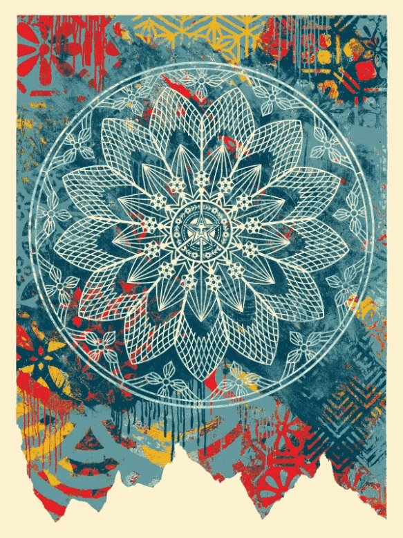 Shepard Fairey (Obey), ‘Collage Peace Mandala (Blue)’, 2024, Print, Screen print on thick cream Speckletone paper, Self Released, Numbered