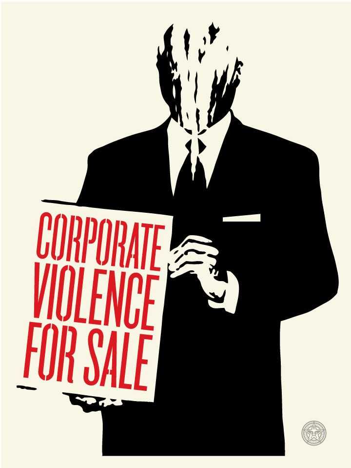 Shepard Fairey (Obey), ‘Corporate Violence For Sale’, 2011, Print, Screenprint in colours on off white paper, Self-released, Numbered, Dated