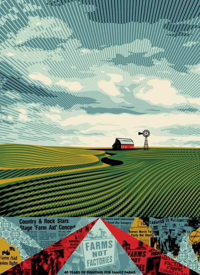 Shepard Fairey (Obey), ‘Farms Not Factories’, 2025, Print, 80# cream Speckletone paper, Obey Giant, Numbered