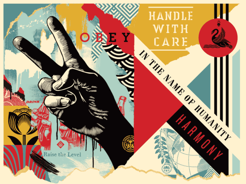 Shepard Fairey (Obey), ‘Handle With Care’, 2024, Print, Screen print on custom cotton rag archival paper with hand-deckled edges, Self Released, Numbered