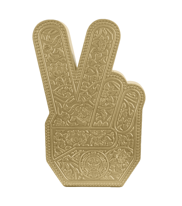 Shepard Fairey (Obey), ‘Peace Fingers (Gold)’, 2024, Sculpture, Debossed Epoxy Resin, Self Released, 