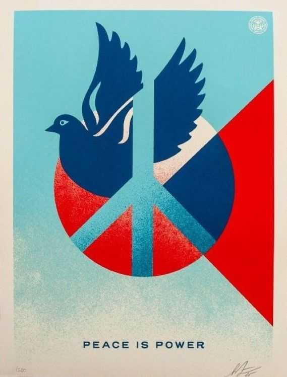 Shepard Fairey (Obey), ‘Peace is Power (Blue Dove)’, 2025, Print, Screen print on 80# cream Speckletone paper, Obey Giant, Numbered
