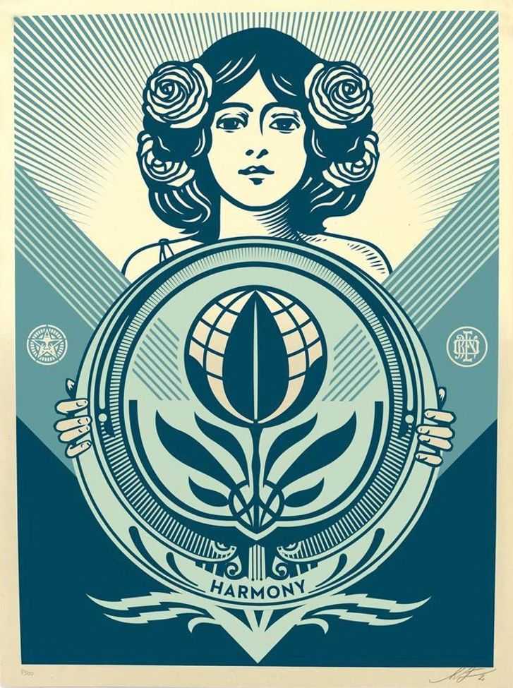 Shepard Fairey (Obey), ‘Protect Biodiversity - Cultivate Harmony’, 2021, Print, Screenprint in colours on speckled paper, Self-released, Numbered, Dated