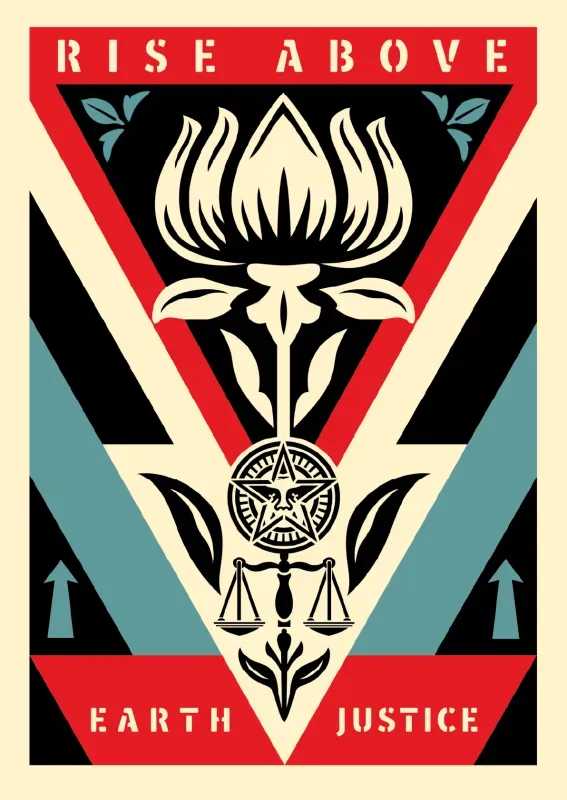 Shepard Fairey (Obey), ‘Rise Above Earth Justice (Red)’, 2026, Print, Three-color screenprint on Somerset Velvet Buff, Migrate Art, Numbered
