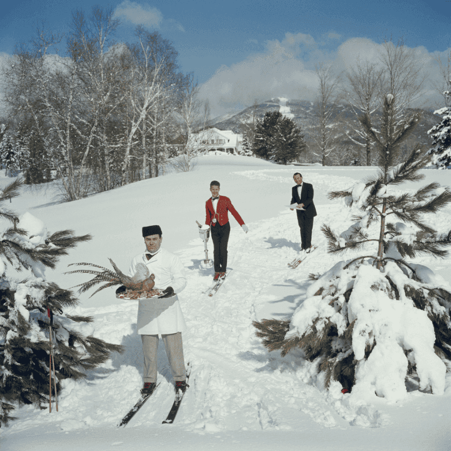 Slim Aarons, ‘Skiing Waiters, 1962 (Medium)’, 1962, Photography, C-Type Print, null, Numbered