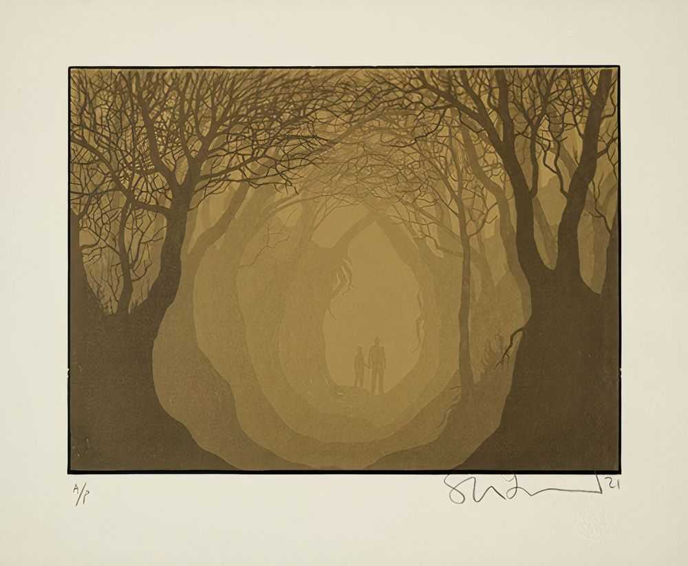 Stanley Donwood, ‘Midwich Hollow (Gold)’, 10-12-2021, Print, A two colour, metallic and black, 12 Layered hand pulled screenprint on G.F Smith Colorplan, Natural, 270gm paper, Self-released, Numbered, Dated