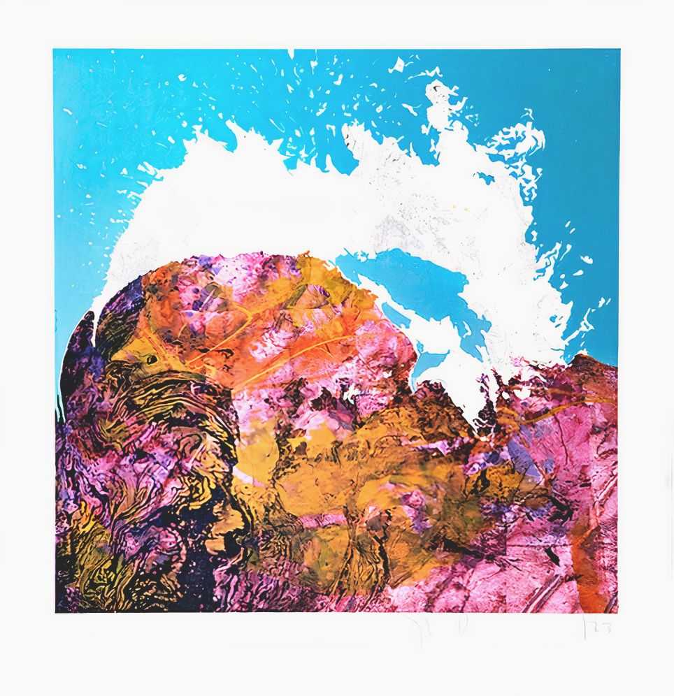 Stanley Donwood, ‘Nimbus’, 2023, Print, 14 Colour Screen print, two layers of leaf, hand anodised pink silver leaf and silver leaf, Whistleblower Gallery, Numbered, Dated