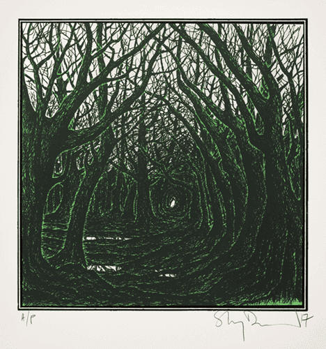 Stanley Donwood, ‘Secret Green Wood’, 2017, Print, 4 colour Screenprint on Somerset printmaker 300gsm, Self-released, Numbered, Dated