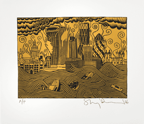 Stanley Donwood, ‘The Guilding of New Troy (Gold)’, 2016, Print, 1 colour screenprint on gold foil, Self-released, Numbered, Dated