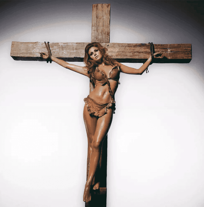 Terry O'Neill, ‘Raquel Welch Crucifixion (Colorized)’, 1970, Photography, C-Type Color photograph, null, Numbered