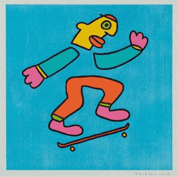 Thierry Noir, ‘Skateboarding (Blue)’, 2024, Print, Ukiyo-e Woodcut on Japanese Rice Paper, null, Numbered