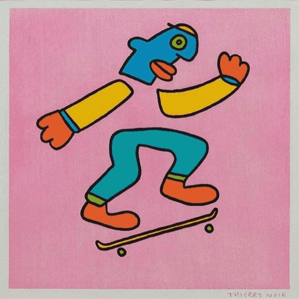 Thierry Noir, ‘Skateboarding (Pink)’, 2024, Print, Ukiyo-e Woodcut on Japanese Rice Paper, null, Numbered