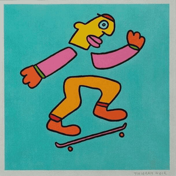 Thierry Noir, ‘Skateboarding (Teal)’, 2024, Print, Ukiyo-e Woodcut on Japanese Rice Paper, null, Numbered