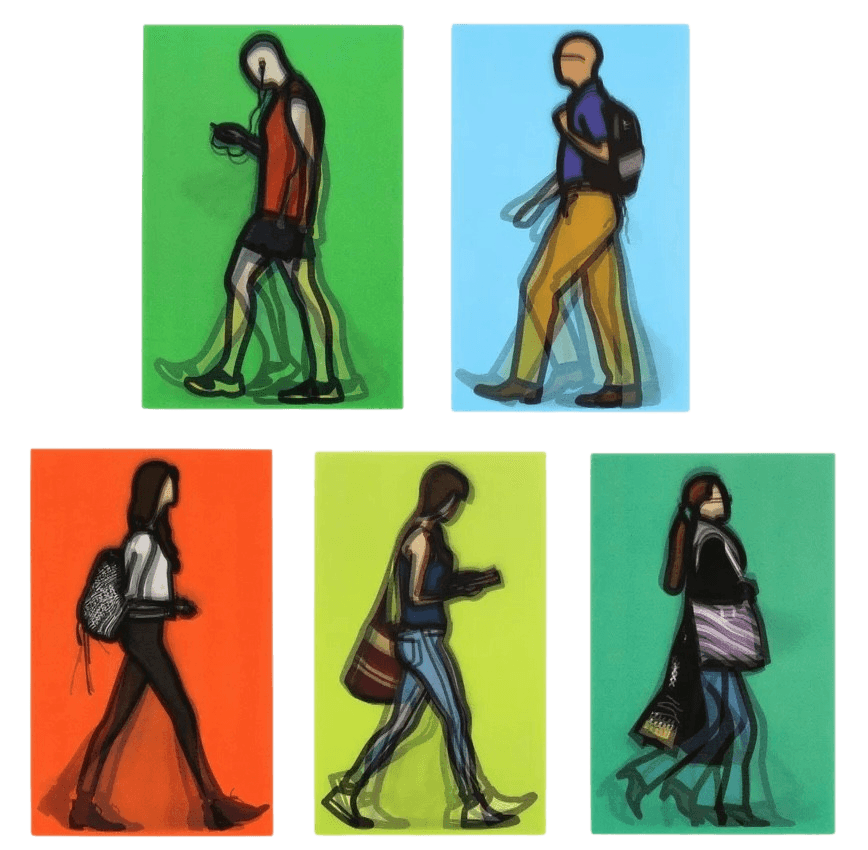 Julian Opie, ‘Walking In London (Set of 5 Lenticular Postcards)’, 2014, Print, A set of five lenticular postcards, null, 