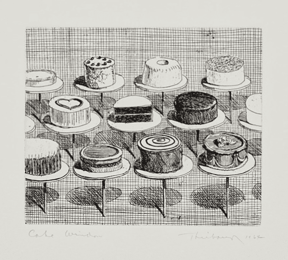 Wayne Thiebaud, ‘Cake Window’, 1964, Print, Etching, on Rives BFK paper, with full margins, null, Numbered, Dated