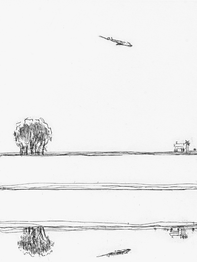 Wayne Thiebaud, ‘River and Airplane’, 2019, Print, Hard ground etching with drypoint, Crown Point Press, Numbered