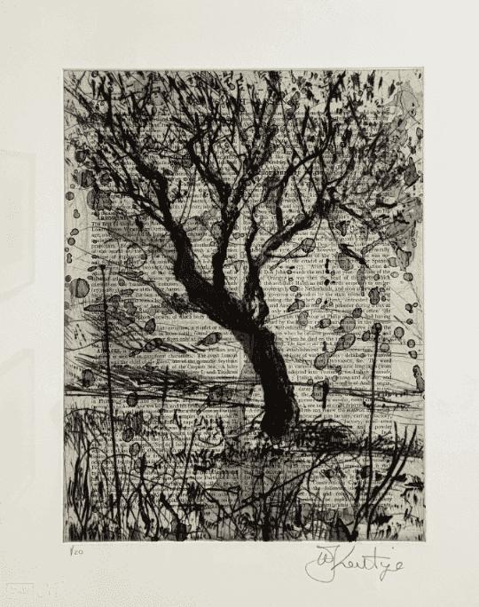 William Kentridge, ‘Tree (Britannica)’, 2022, Print, Drypoint and hand painting on non-archival paper from the Encyclopedia Britannica, Vol V (1911) adhered to Hahnemühle Natural White 300gsm, null, Numbered