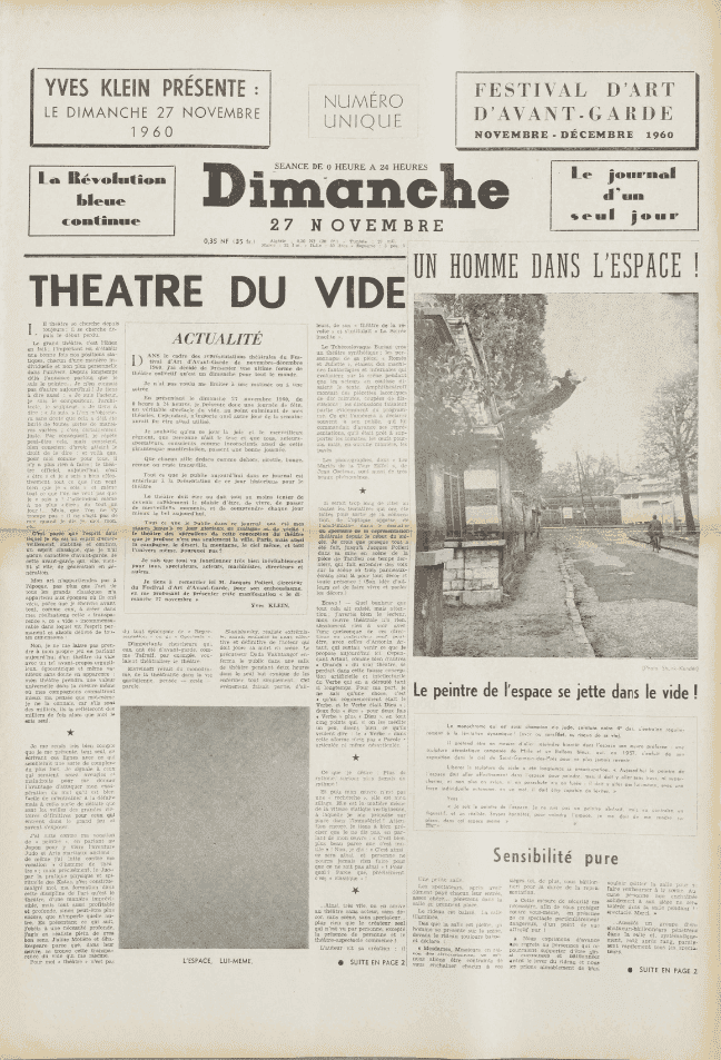Yves Klein, ‘Dimanche’, 1960, Print, Original newspaper of four pages in a clothed portfolio, null, 