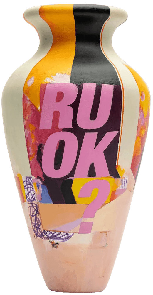 Harland Miller, ‘R U OK?’, 2025, Sculpture, Ceramic amphora, individually hand-painted with acrylic paint and finished with a matte sealant, Avant Arte, 
