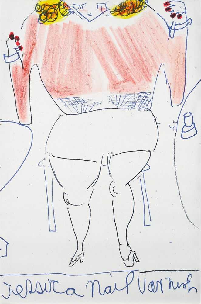 Rose Wylie, ‘Jessica Nail Varnish (from Girl Now Meets Girl Then)’, 2019, Print, Acrylic ink and aquarelle ink painting on pigment ink fine art print on 300grams 1584 Hahnemühle laid paper, null, Handfinished