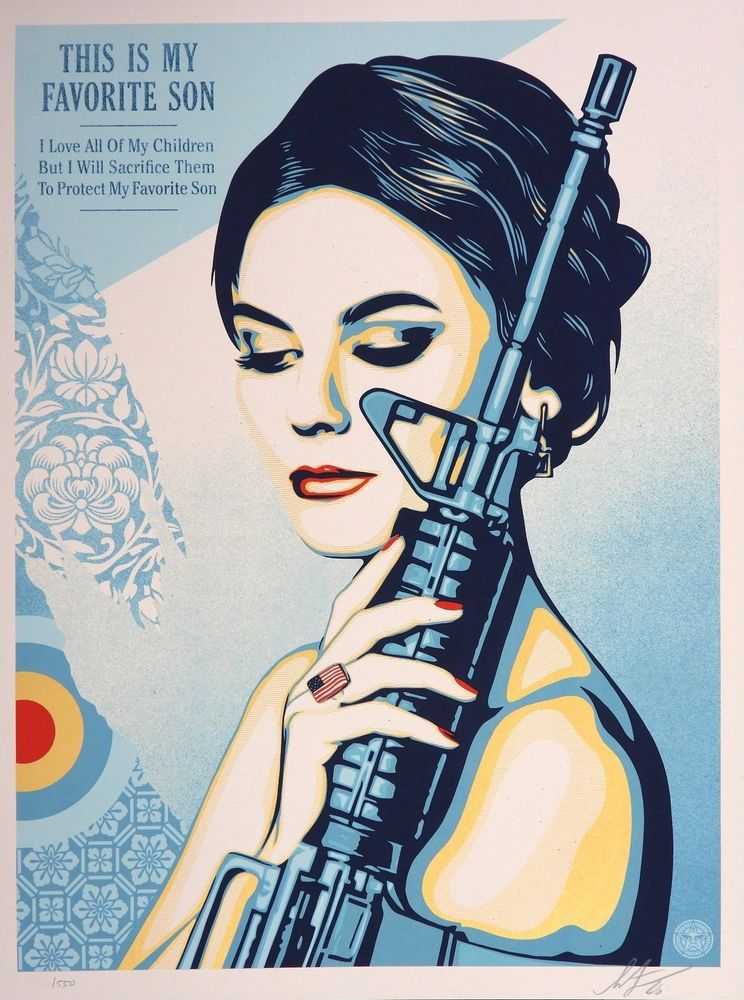 Shepard Fairey (Obey), ‘Miss America’s Favorite Son’, 2026, Print, Screen print on 80# cream Speckletone paper, Obey Giant, Numbered