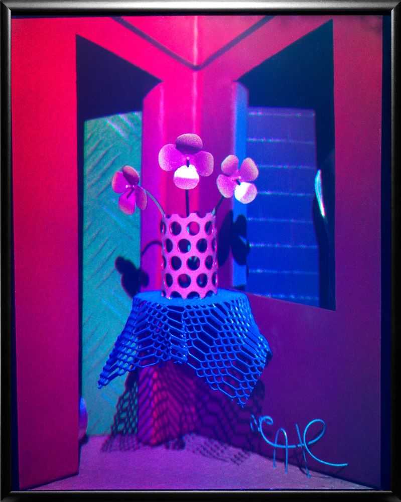 Adam Neate, ‘Still Lives With Flowers’, 10-08-2013, Print, Multicolour Reflective Hologram, 3 colour, on LED display stand, Elms Lesters, 