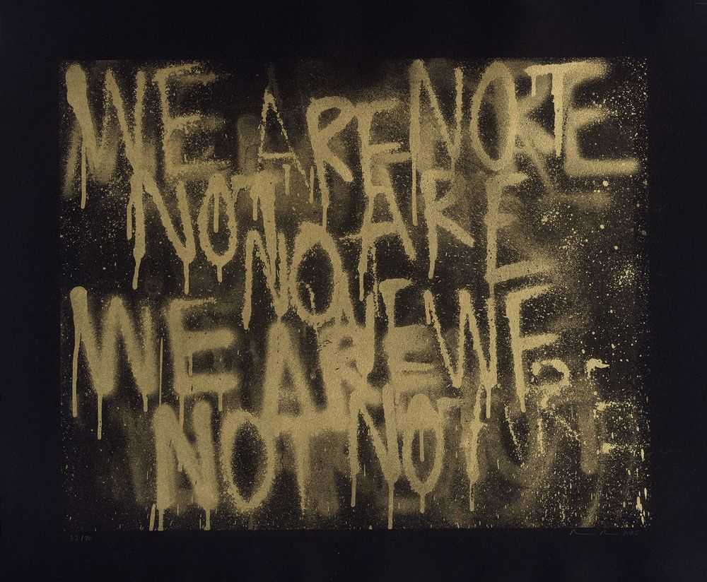 Adam Pendleton, ‘Untitled (WE ARE NOT)’, 2025, Print, Lithography with gold dust on Arches Vellum Expression 250g/m², Texte zur Kunst, Numbered