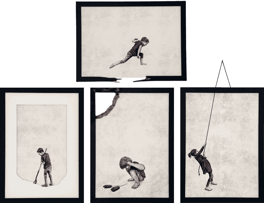 Andrew Scott, ‘Leap, Pull, Firework, Dig (Set of 4)’, 2024, Print, Giclée on 315 gsm Etching Cotton Rag, Stowe Gallery, Numbered, Framed