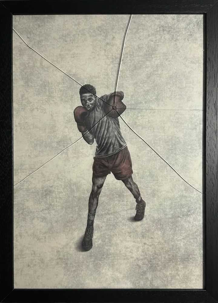 Andrew Scott, ‘The Boxer’, 2023, Print, Watercolor Paper + Broken Glass + Hand Drawn Digital Illustration, Stowe Gallery, Numbered, Framed