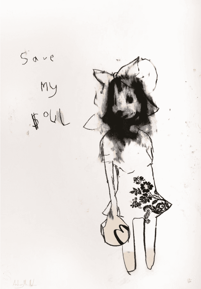 Antony Micallef, ‘Save My Soul’, 20-05-2006, Print, Black screenprint, hand-painted yelow and pink, Pictures On Walls, Numbered, Handfinished