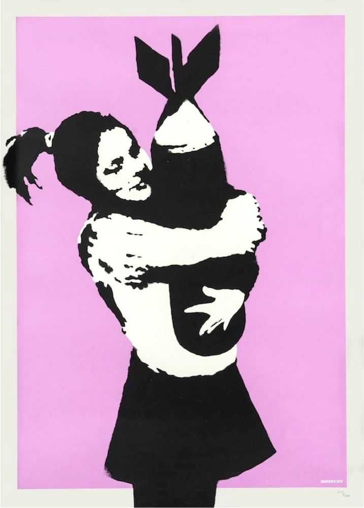Banksy, ‘Bomb Hugger (Bomb Love) (Unsigned)’, 2003, Print, 2 colour screenprint on paper, Pictures On Walls, Numbered