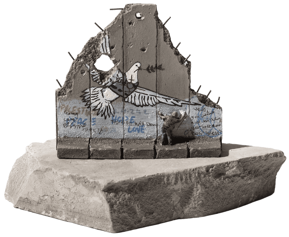 Banksy, ‘Defeated Souvenir Wall Five Part (Peace Dove)’, 2019, Sculpture, Hand-painted resin sculpture with West Bank Separation Wall base, Walled Off Hotel, Handfinished