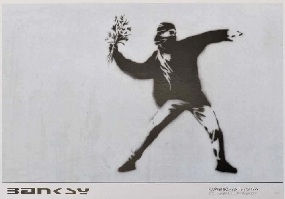 Banksy, ‘Flower Bomber (Colour Offset Print)’, 1999, Print, Color offset print, Bristol Photography, Numbered