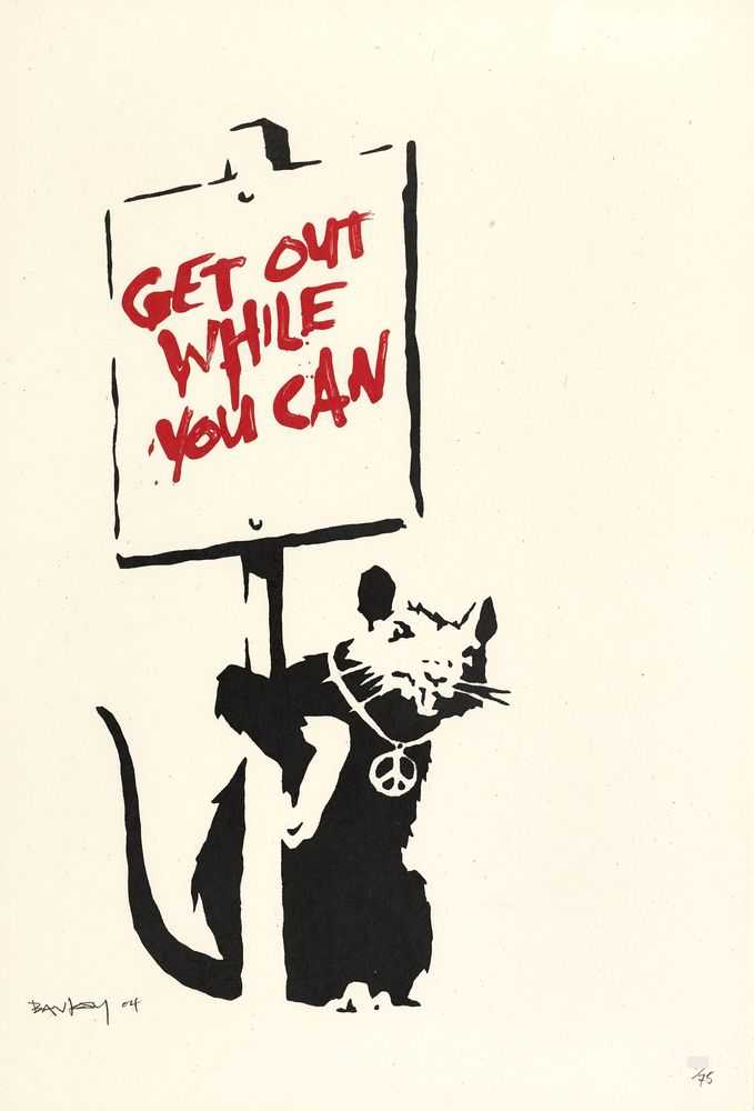 Banksy, ‘Get Out While You Can (Signed)’, 2004, Print, Screenprint on paper, Pictures On Walls, Numbered, Dated
