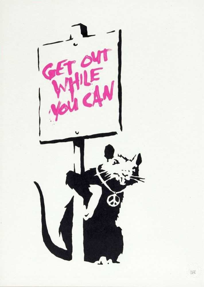 Banksy, ‘Get Out While You Can (Unsigned) (Pink)’, 2004, Print, Screenprint on paper, Pictures On Walls, Numbered