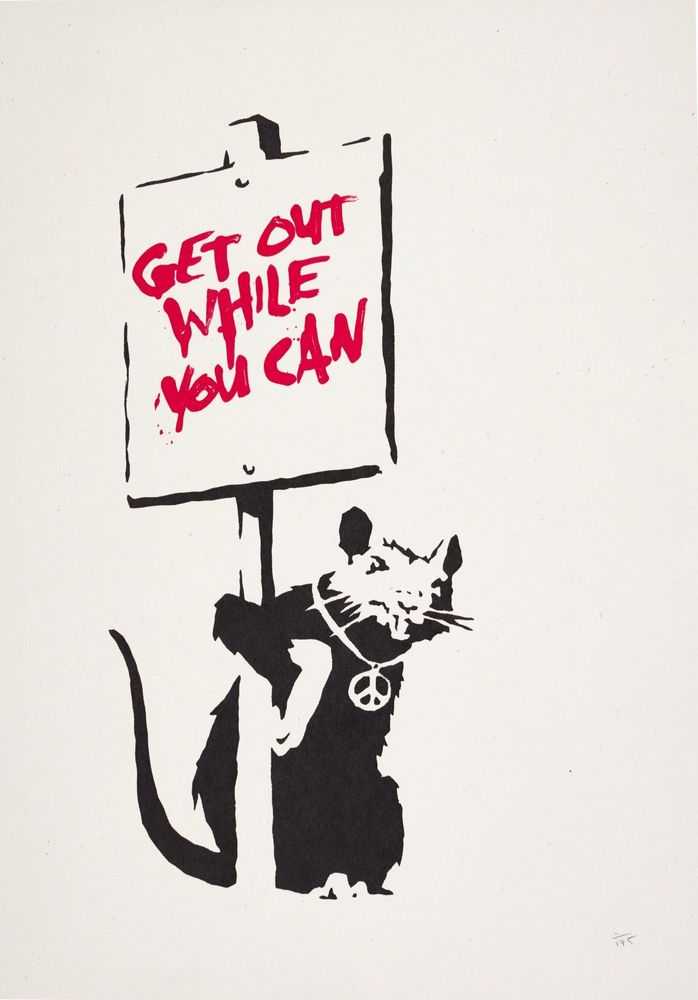 Banksy, ‘Get Out While You Can (Unsigned) (Red)’, 2004, Print, Screenprint on paper, Pictures On Walls, Numbered