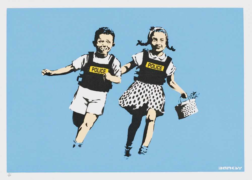 Banksy, ‘Jack & Jill (Police Kids) (Unsigned)’, 2005, Print, 4 colour screenprint in colours on wove paper, Pictures On Walls, Numbered